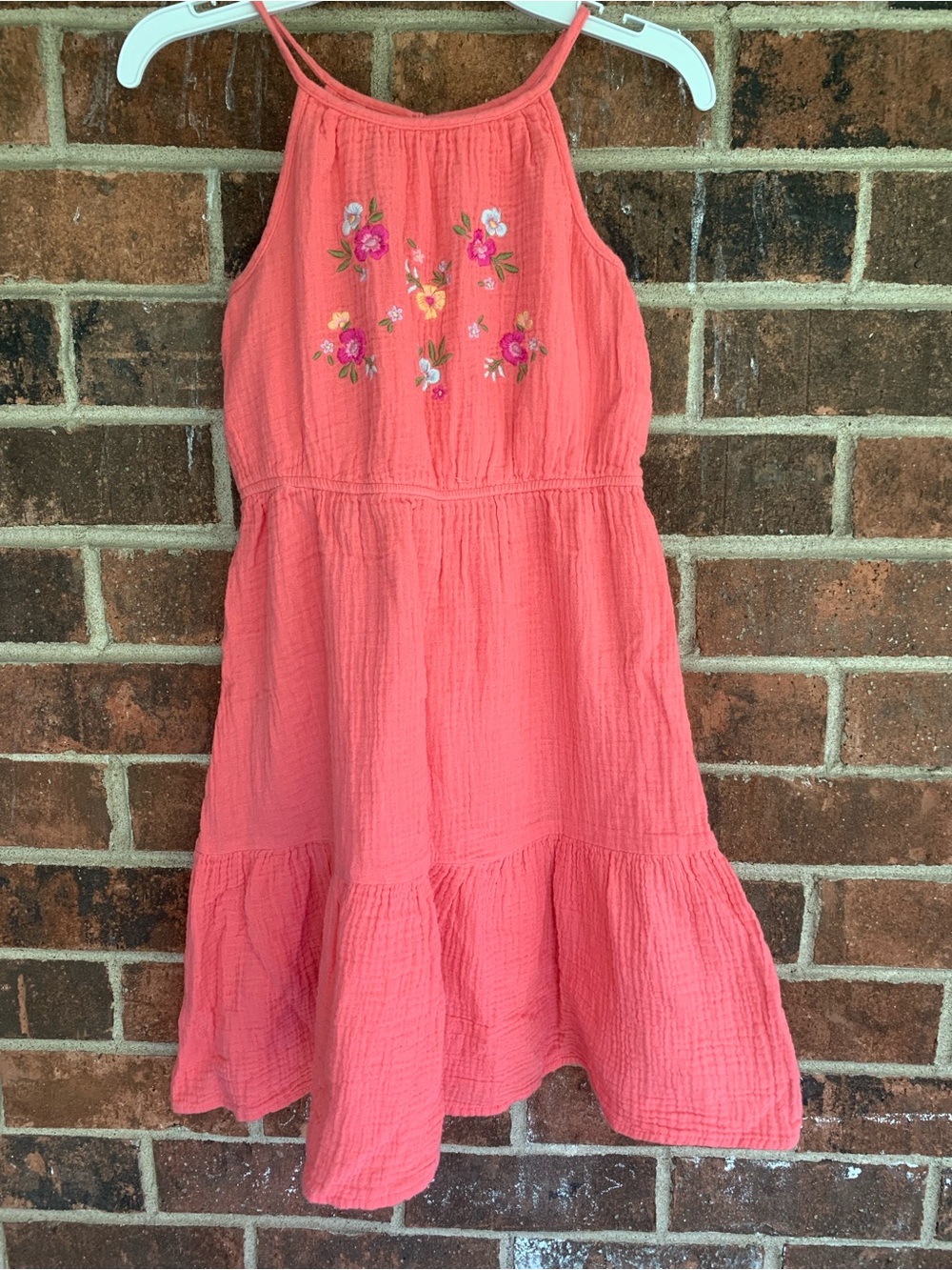jumping beans Coral Pink Floral Embroidered Halter Dress